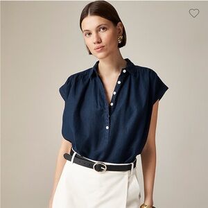 J. Crew Navy Capitaine Shirt in Baird McNutt Irish Linen Size M